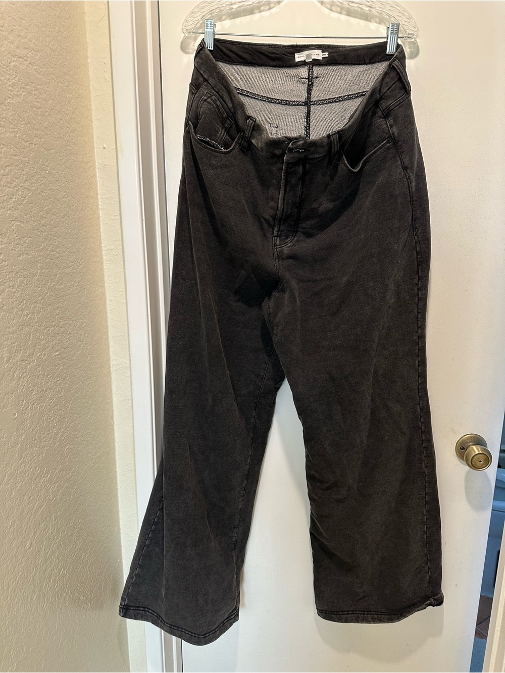 Good American Black High-Rise Wide-Leg Sweatpant Jeans Size 15